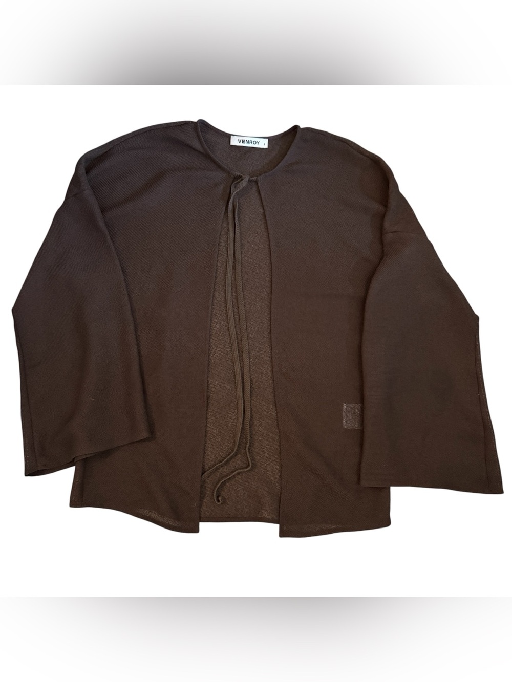 Venroy Bondi Beach Australia Chocolate Brown Tie-Front Cover Up Cardigan Sz S